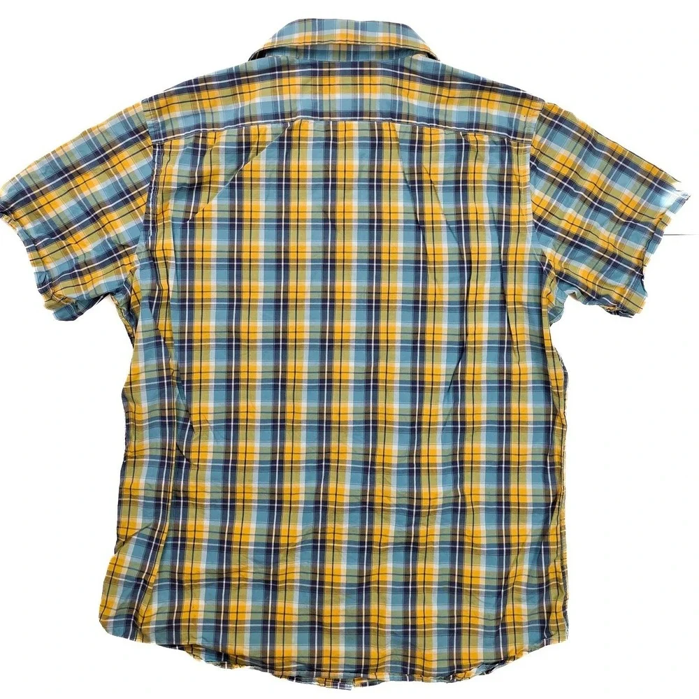 Banana Republic Soft Wash Yellow Blue Plaid Chest Pocket S/S‎ Shirt Men's Size L